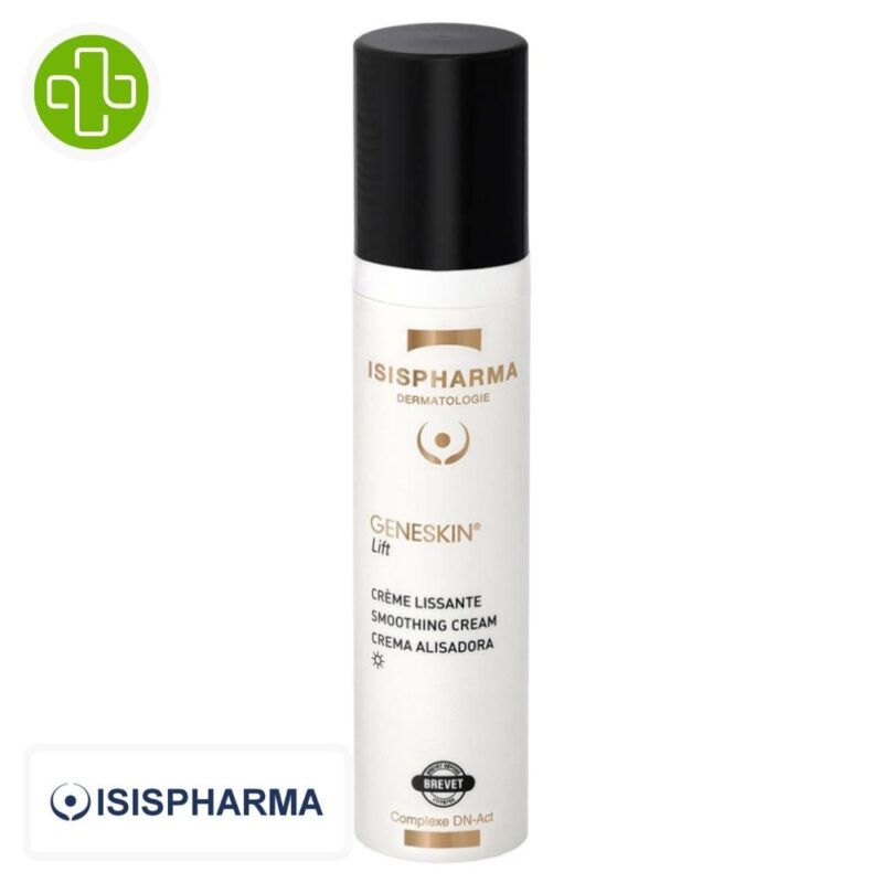 Produit de la marque isispharma geneskin lift crème lissante anti-âge – 50ml sur un fond blanc avec un logo parachezvous et celui de de la marque isispharma