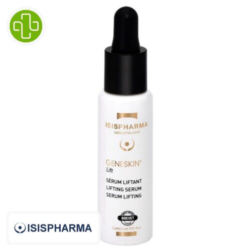 Produit de la marque Isispharma Geneskin Lift Sérum Liftant Anti-Âge - 28ml sur un fond blanc avec un logo Parachezvous et celui de de la marque Isispharma