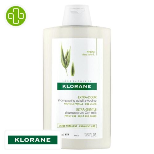 Produit de la marque Klorane Avoine Shampooing Extra-Doux - 400ml sur un fond blanc avec un logo Parachezvous et celui de de la marque klorane