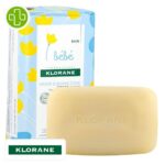 Produit de la marque Klorane Bébé Savon Surgras Doux au Calendula - 250g sur un fond blanc avec un logo Parachezvous et celui de de la marque klorane