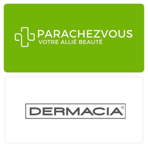 Logo de la marque dermacia maroc et celui de la parapharmacie en ligne parachezvous