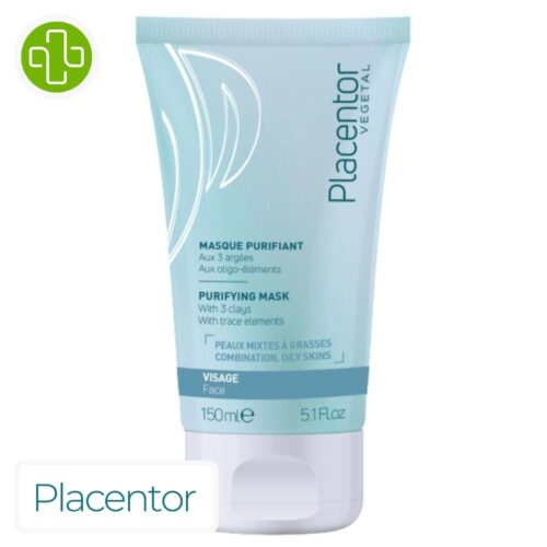 Produit de la marque Placentor Masque Purifiant à l'Argile Verte - 150ml sur un fond blanc avec un logo Parachezvous celui de de la marque Placentor