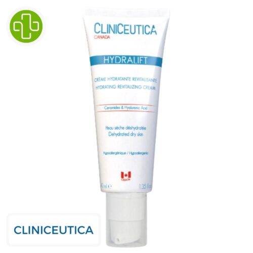 Produit de la marque cliniceutica hydralift crème hydratante - 40ml sur un fond blanc avec un logo parachezvous et celui de de la marque cliniceutica