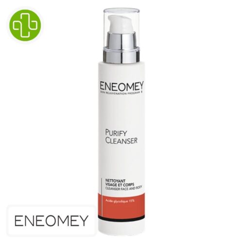 Produit de la marque Eneomey Purify Cleanser Nettoyant Purifiant - 150ml sur un fond blanc avec un logo Parachezvous celui de de la marque Eneomey