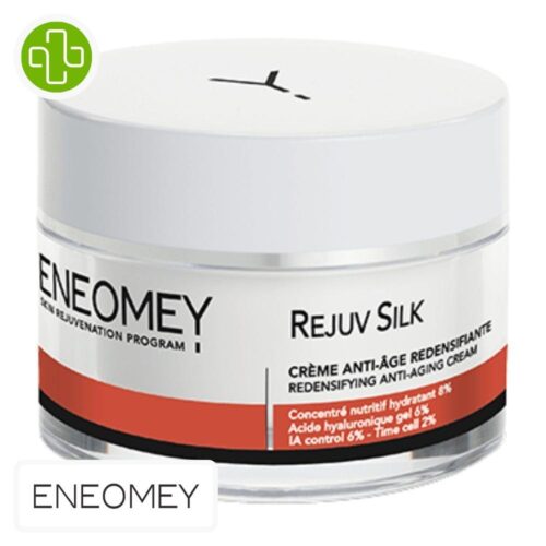 Produit de la marque Eneomey Rejuv Silk Crème Anti-Âge Redensifiante - 50ml sur un fond blanc avec un logo Parachezvous celui de de la marque Eneomey