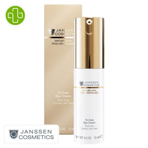 Produit de la marque Janssen Cosmetics Triple Soin Contour des Yeux - 15ml sur un fond blanc avec un logo Parachezvous celui de de la marque Janssen Cosmetics