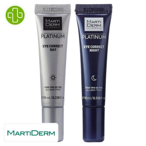 Produit de la marque Marti Derm Platinum Eye Correct Contour des Yeux - 20ml sur un fond blanc avec un logo Parachezvous et celui de de la marque Marti Derm