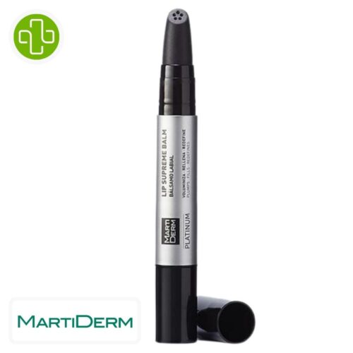 Produit de la marque Marti Derm Platinum Lip Suprême Balm Lèvres - 4.5ml sur un fond blanc avec un logo Parachezvous et celui de de la marque Marti Derm