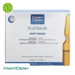 Produit de la marque Marti Derm Platinum Night Renew Anti-Âge - 10 ampoules sur un fond blanc avec un logo Parachezvous et celui de de la marque Marti Derm
