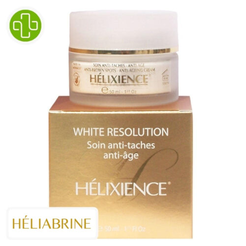 Produit de la marque Héliabrine Hélixience Crème Anti-Taches & Anti-Âge White Resolution - 50ml sur un fond blanc avec un logo Parachezvous et celui de de la marque Héliabrine