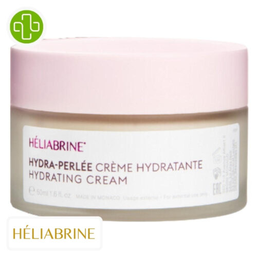 Produit de la marque Héliabrine Hydra-Perlée Crème Hydratante à l'Acide Hyaluronique - 50ml sur un fond blanc avec un logo Parachezvous et celui de de la marque Héliabrine