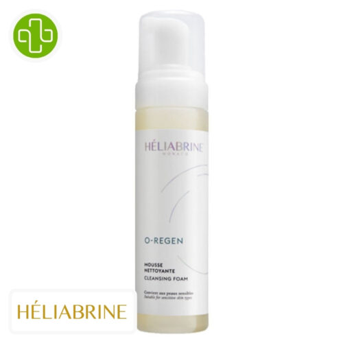 Produit de la marque Héliabrine O-Regen Mousse Nettoyante - 200ml sur un fond blanc avec un logo Parachezvous et celui de de la marque Héliabrine