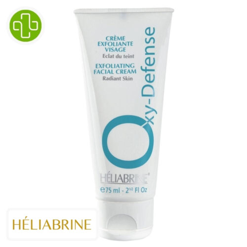 Produit de la marque Héliabrine Oxy-Defense Crème Exfoliante Visage - 75ml sur un fond blanc avec un logo Parachezvous et celui de de la marque Héliabrine
