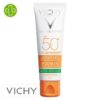 Produit de la marque Vichy Capital Idéal Soleil Soin Solaire Matifiant 3 en 1 Anti-Brillance Spf50 - 50ml sur un fond blanc avec un logo Parachezvous et celui de de la marque Vichy