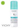 Produit de la marque Vichy Déodorant Spray Anti-Transpirant Anti-Traces Jaunes & Blanches 48h Aérosol - 125ml sur un fond blanc avec un logo Parachezvous et celui de de la marque Vichy