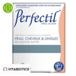 Produit de la marque Vitabiotics Perfectil Triple Active Peau, Cheveux & Ongles - 30 comprimés sur un fond blanc avec un logo Parachezvous et celui de de la marque Vitabiotics