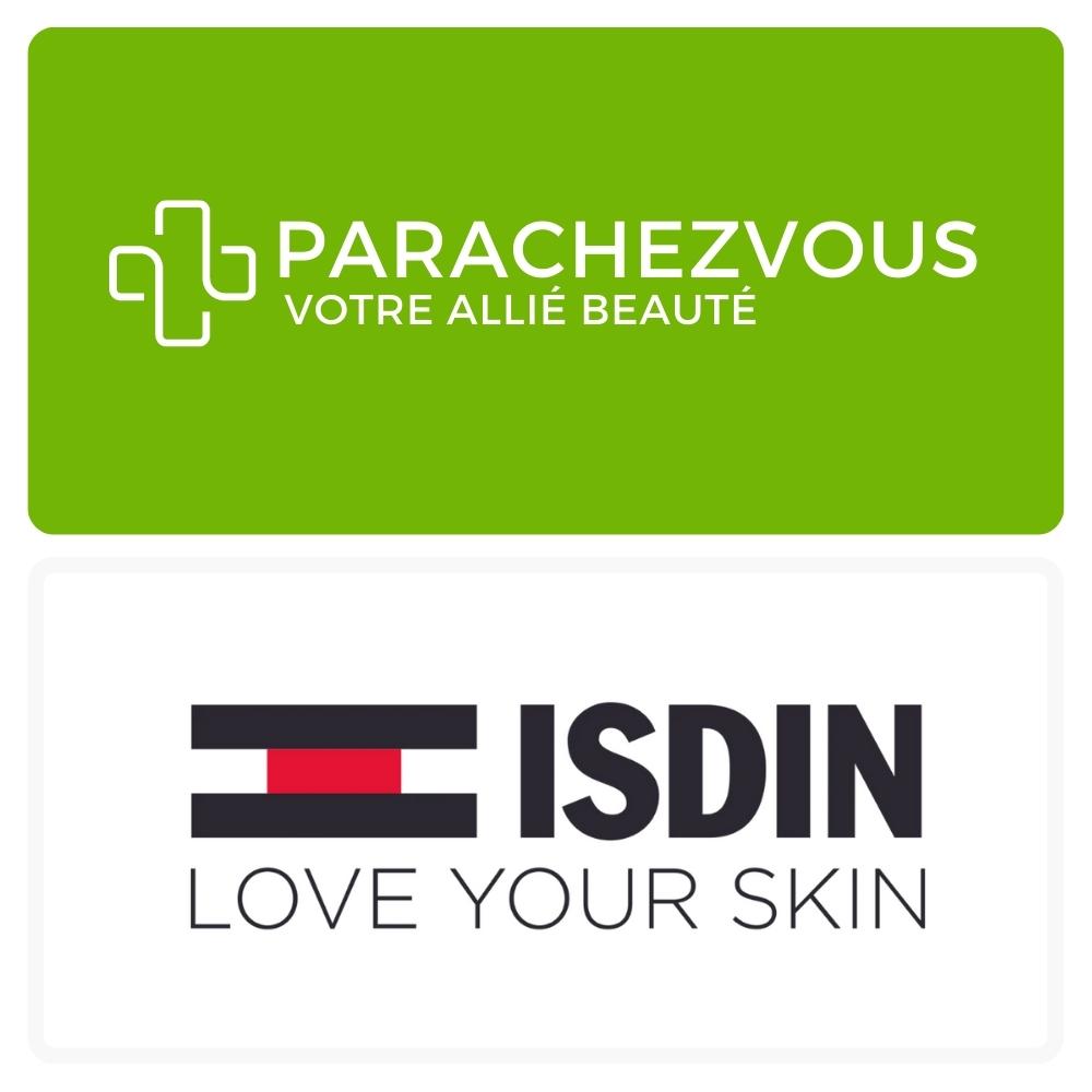 Logo de la marque isdin maroc et celui de la parapharmacie en ligne parachezvous