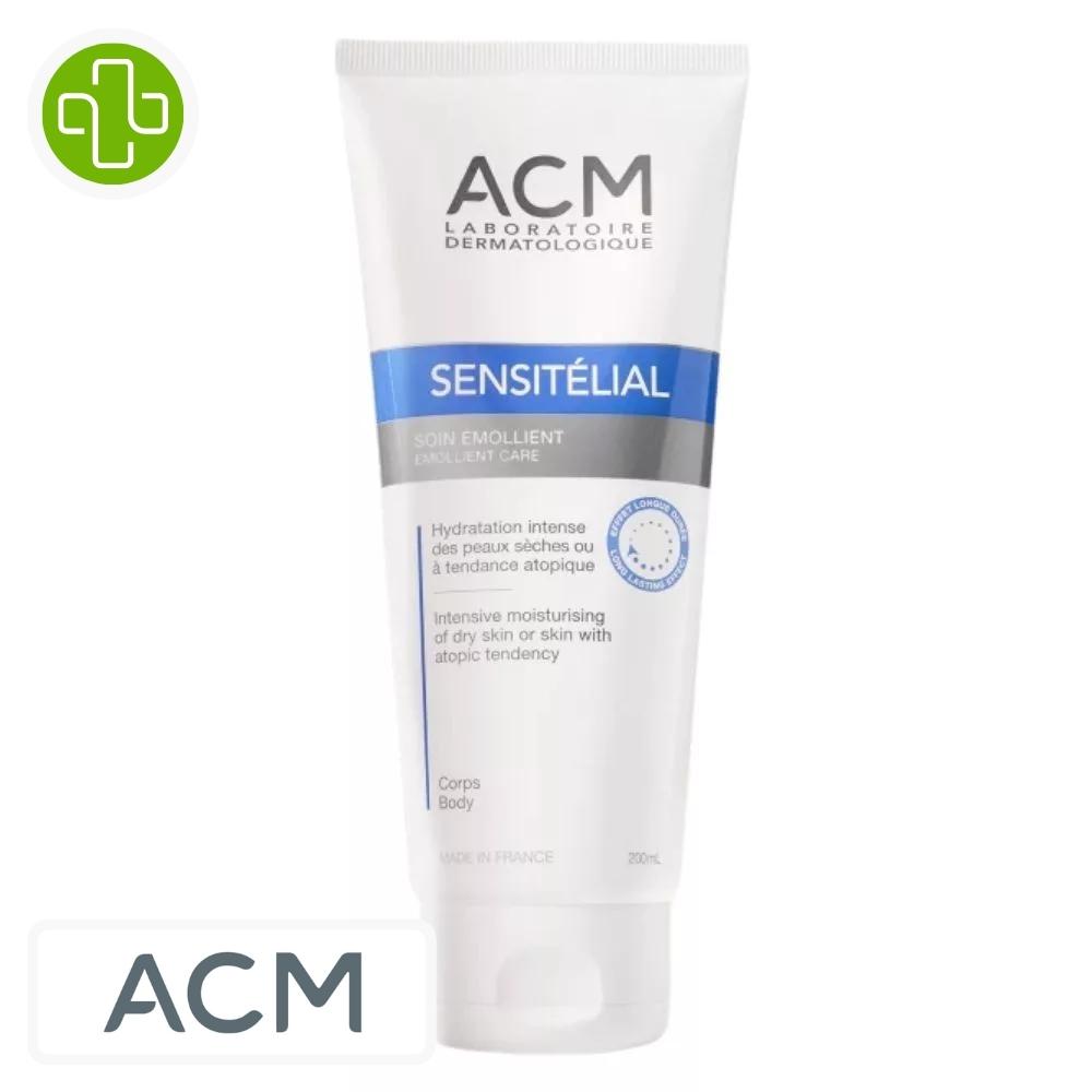 Produit de la marque acm sensitélial gel nettoyant surgras - 200ml sur un fond blanc avec un logo parachezvous et celui de de la marque acm