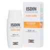 Produit de la marque Isdin FotoUltra 100 Active Unify Fusion Fluid Solaire Anti-Taches Spf50 - 50ml sur un fond blanc avec un logo Parachezvous et celui de la marque ISDIN