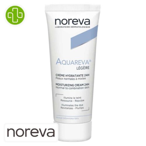 Produit de la marque Noreva Aquareva Crème Hydratante Légère 24h - 40ml sur un fond blanc avec un logo Parachezvous et celui de de la marque Noreva