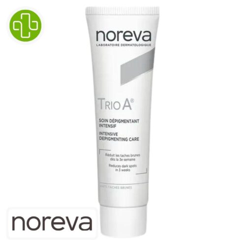 Produit de la marque Noreva Trio A Crème Dépigmentante Intensive - 30ml sur un fond blanc avec un logo Parachezvous et celui de de la marque Noreva