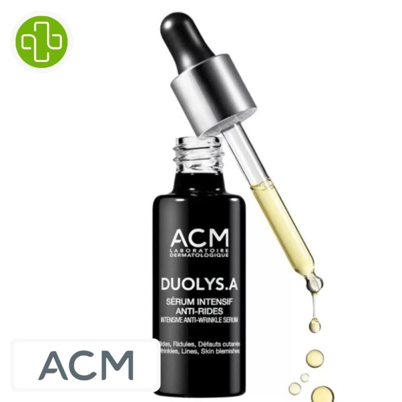 Produit de la marque acm duolys a sérum anti-rides retinol - 30ml sur un fond blanc avec un logo parachezvous et celui de de la marque acm