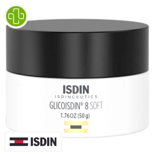 Produit de la marque Isdin Isdinceutics Glicoisdin 8 Soft Peeling - 50g sur un fond blanc avec un logo Parachezvous et celui de la marque ISDIN