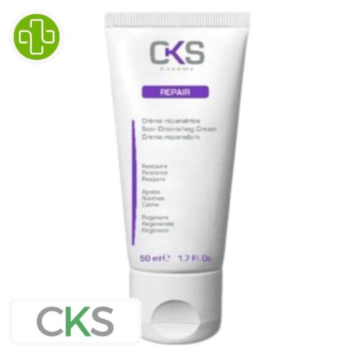 Produit de la marque CKS Repair Crème Réparatrice Apaisante Régénérante Restauratrice - 50ml sur un fond blanc avec un logo Parachezvous et celui de de la marque CKS
