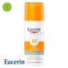 Produit de la marque Eucerin Sun Protection Oil Control Gel-Crème Solaire Toucher Sec Spf50 - 50ml sur un fond blanc avec un logo Parachezvous et celui de de la marque Eucerin