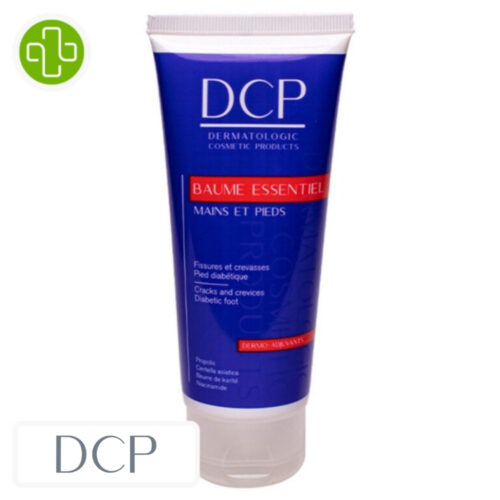 Produit de la marque DCP Baume Essentiel Mains & Pieds Fissures & Crevasses - 100ml sur un fond blanc avec un logo Parachezvous et celui de de la marque DCP
