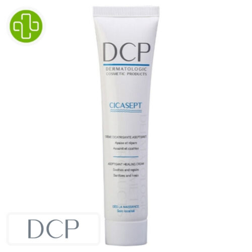 Produit de la marque DCP Cicasept Crème Cicatrisante Aseptisante - 40ml sur un fond blanc avec un logo Parachezvous et celui de de la marque DCP