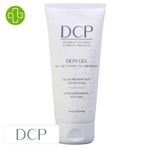 Produit de la marque DCP Dépi-Gel Nettoyant Éclaircissant Actif – 200ml sur un fond blanc avec un logo Parachezvous et celui de de la marque DCP
