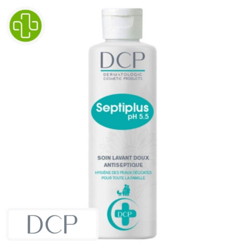Produit de la marque DCP Septiplus Ph 5.5 Soin Lavant Doux Antiseptique - 250ml sur un fond blanc avec un logo Parachezvous et celui de de la marque DCP