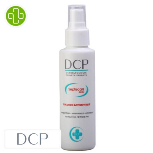 Produit de la marque DCP Septiscars Spray Antiseptique - 125ml sur un fond blanc avec un logo Parachezvous et celui de de la marque DCP