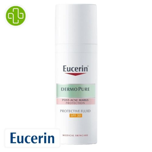 Produit de la marque Eucerin DermoPure Fluide Protecteur Anti-Marques Spf30 - 50ml sur un fond blanc avec un logo Parachezvous et celui de de la marque Eucerin