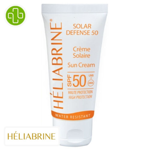 Produit de la marque Héliabrine Crème Solaire Invisible Défense Spf50 - 75ml sur un fond blanc avec un logo Parachezvous et celui de de la marque Héliabrine