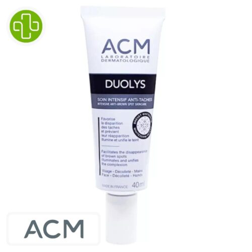 Produit de la marque ACM Duolys Soin Intensif Anti-Taches - 40ml sur un fond blanc avec un logo Parachezvous et celui de de la marque ACM