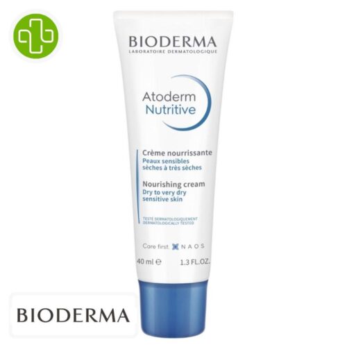 Produit de la marque Bioderma Atoderm Nutritive Crème Nourrissante - 40ml sur un fond blanc avec un logo Parachezvous et celui de de la marque Bioderma