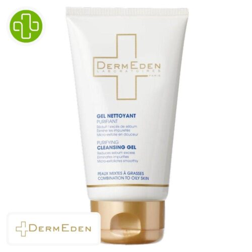 Produit de la marque Dermeden Gel Nettoyant Purifiant Anti-Imperfections - 150ml sur un fond blanc avec un logo Parachezvous celui de de la marque Dermeden