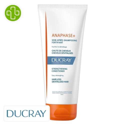 Produit de la marque Ducray Anaphase+ Après-Shampooing Fortifiant Chute de Cheveux - 200ml sur un fond blanc avec un logo Parachezvous et celui de la marque DUCRAY