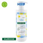 Produit de la marque Klorane Bébé Lait de Toilette Sans Rinçage au Calendula - 500ml sur un fond blanc avec un logo Parachezvous et celui de de la marque klorane
