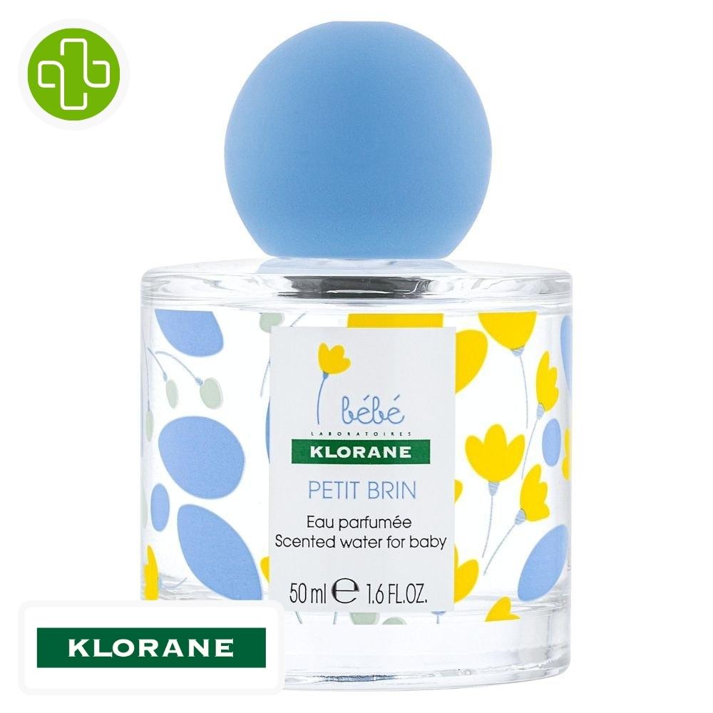 Produit de la marque Klorane Bébé Petit Brin Eau Parfumée - 50ml sur un fond blanc avec un logo Parachezvous et celui de de la marque klorane
