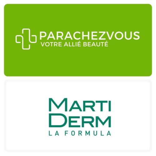 Logo de la marque marti derm maroc et celui de la parapharmacie en ligne parachezvous