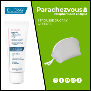 🎁 ducray ictyane hydra crème lagère visage - 40ml (1trousse offerte)