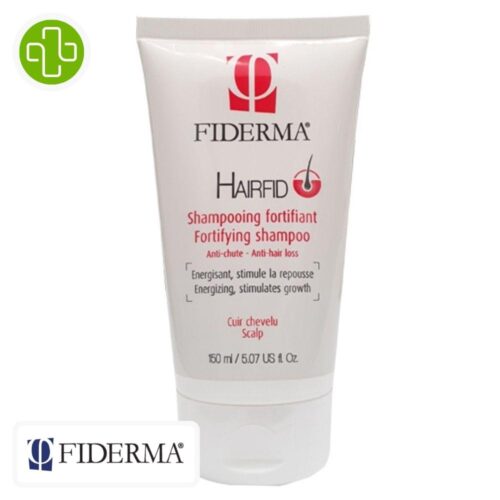 Produit de la marque Fiderma Hairfid Shampooing Fortifiant - 150ml sur un fond blanc avec un logo Parachezvous celui de de la marque Fiderma