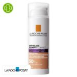 Produit de la marque La Roche-Posay Anthelios Pigment Correct Correct Solaire Unifiant Teinté Spf50 - 50ml sur un fond blanc avec un logo Parachezvous et celui de de la marque La Roche-Posay