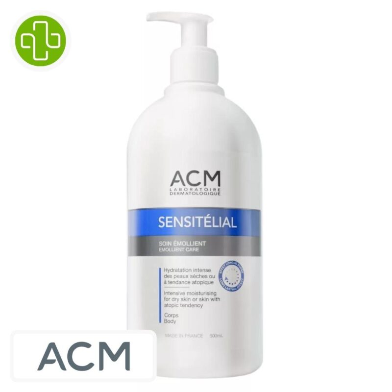 Produit de la marque acm sensitélial gel nettoyant surgras - 500ml sur un fond blanc avec un logo parachezvous et celui de de la marque acm