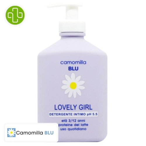 Produit de la marque Camomilla Blu Lovely Girl Nettoyant Intime Ph 5.5 - 300ml sur un fond blanc avec un logo Parachezvous et celui de de la marque Camomilla Blu