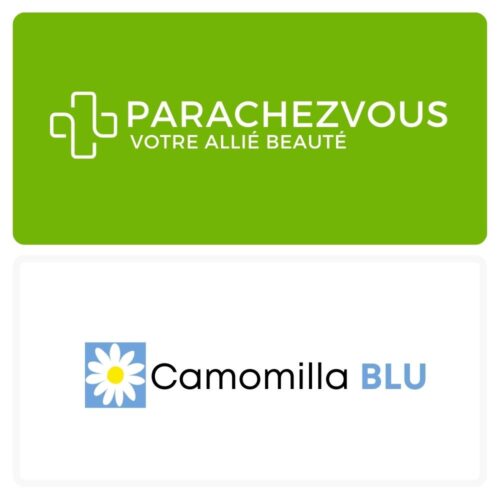 Logo de la marque camomilla blu maroc et celui de la parapharmacie en ligne parachezvous