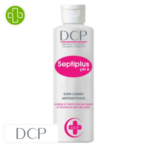 Produit de la marque DCP Septiplus Ph 8.0 Soin Lavant Antiseptique – 250ml sur un fond blanc avec un logo Parachezvous et celui de de la marque DCP